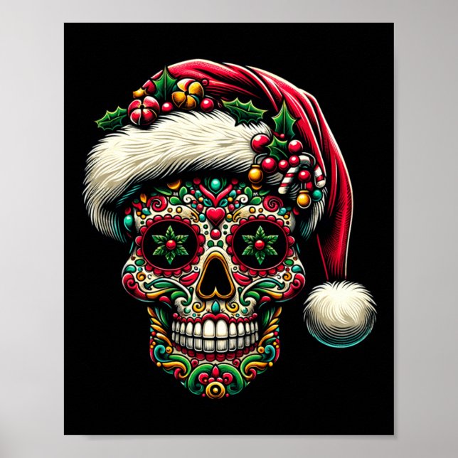 Poster Chapéu de Natal do Dia das Caveiras de Açúcar de N (Frente)
