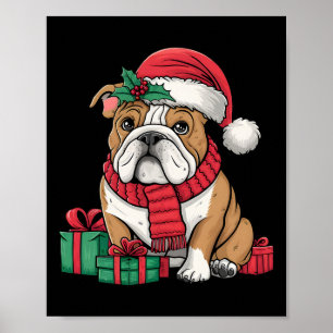 Poster Chapéu de Papai Noel com Luzes de Natal Bulldog In