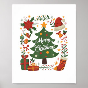 Poster Chapéu de Papai Noel de Árvore de Natal Vintage 80