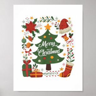 Poster Chapéu de Papai Noel de árvore de Natal vintage an