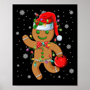 Poster Chapéu de Papai Noel de Pão de Mel Jogando Boliche