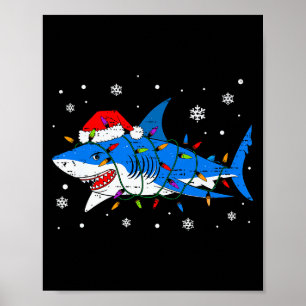 Poster Chapéu de Papai Noel de Tubarão Luzes de Natal Rou