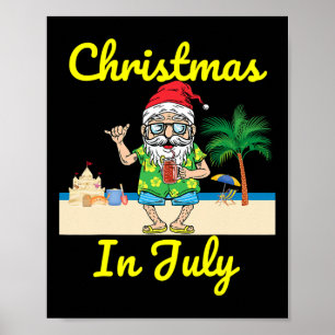Poster Chapéu de Papai Noel Natal em Julho Praia Férias d