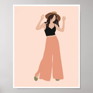 Poster Chapéu de Sol Feminino Sem Rosto Boho Arte da Moda