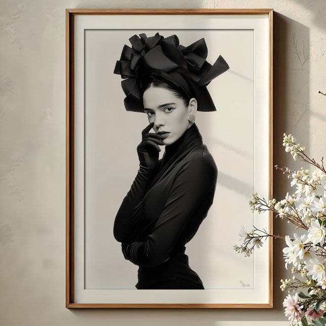 Poster Chapéu Dramático de Fita: Retrato de Moda Elegante (Criador carregado)