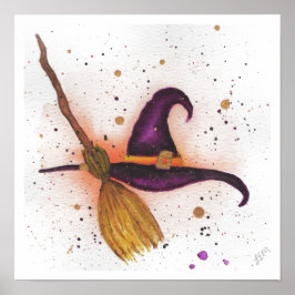 Poster Chapéu e vassoura da bruxa do Halloween