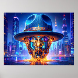 Poster Chapéu Fedora de Paisagem Noturna de Arte de Nova