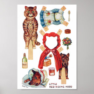 Poster Chapéu Vermelho, Boneca de Papel, Louis Wain