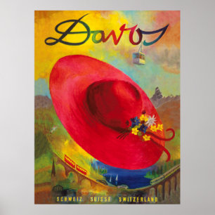Poster Chapéu vermelho sobre o cenário da montanha de v