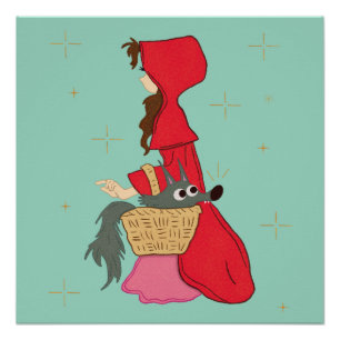 Pôster Chapeuzinho Vermelho com Lobo na Cesta