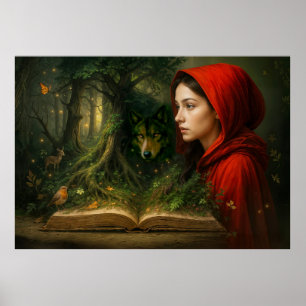 Poster Chapeuzinho Vermelho encontra o lobo na floresta