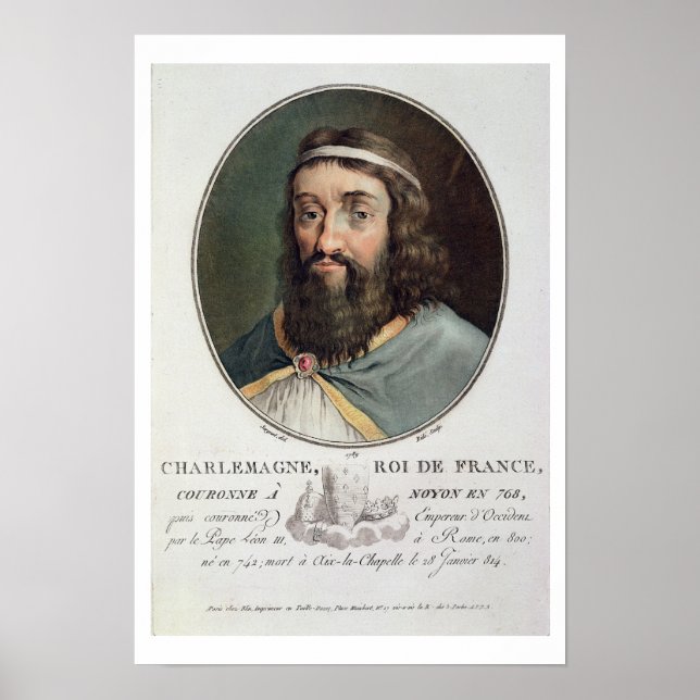 Poster Charlemagne (747-814), Rei de França, gravado por (Frente)