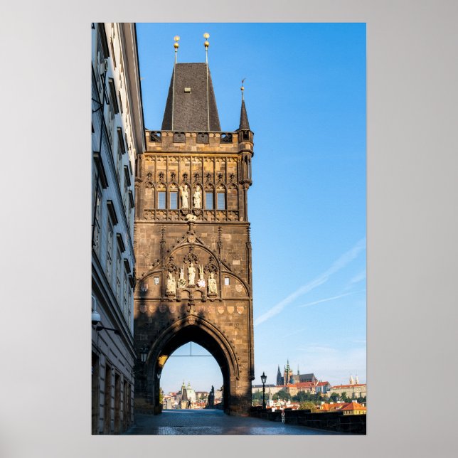 Poster Charles bridge antiga torre e castelo de Praga (Frente)