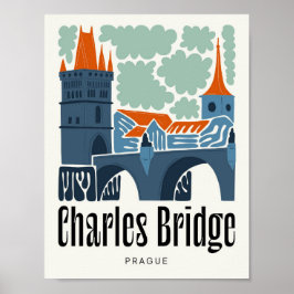 Poster Charles Bridge Praga abstrato viagem floral checo
