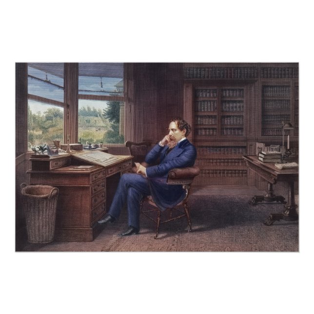 Pôster Charles Dickens em seu estudo (Frente)