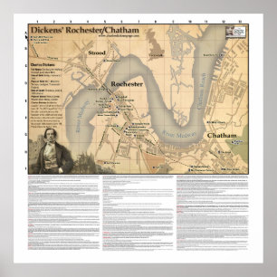 Poster Charles Dickens Rochester/Chatham Map
