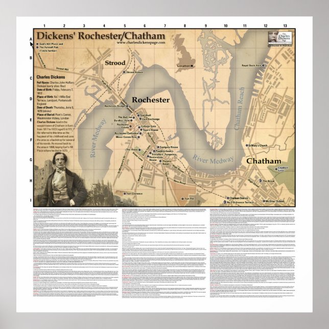 Poster Charles Dickens Rochester/Chatham Map (Frente)