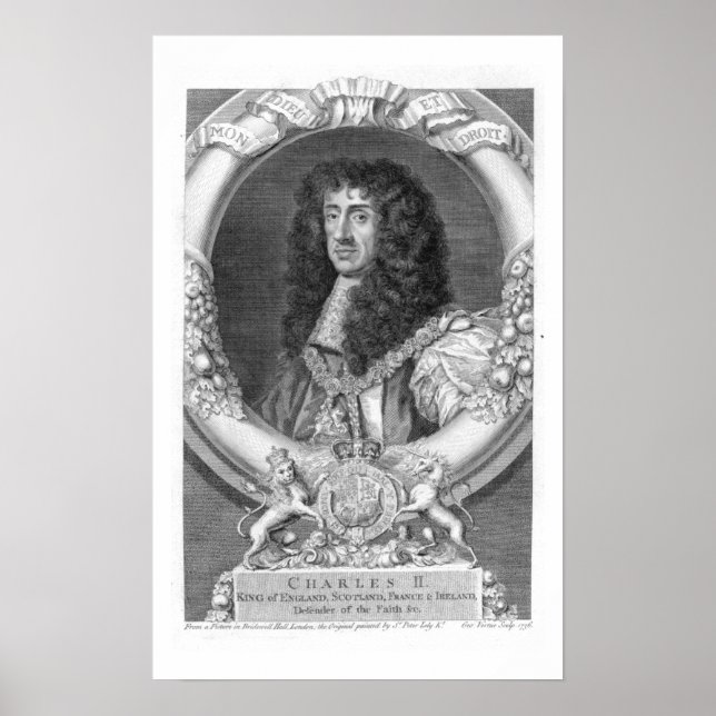 Pôster Charles II (1630-85) Rei da Grã-Bretanha Excelente (Frente)