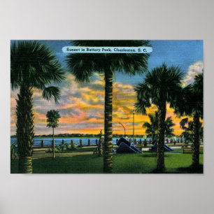 Poster Charleston, Carolina do Sul, Battery Park, Vintage