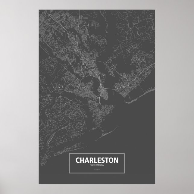 Poster Charleston, Carolina do Sul (branco sobre preto) (Frente)