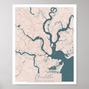 Poster Charleston Carolina do Sul Rosa e Azul