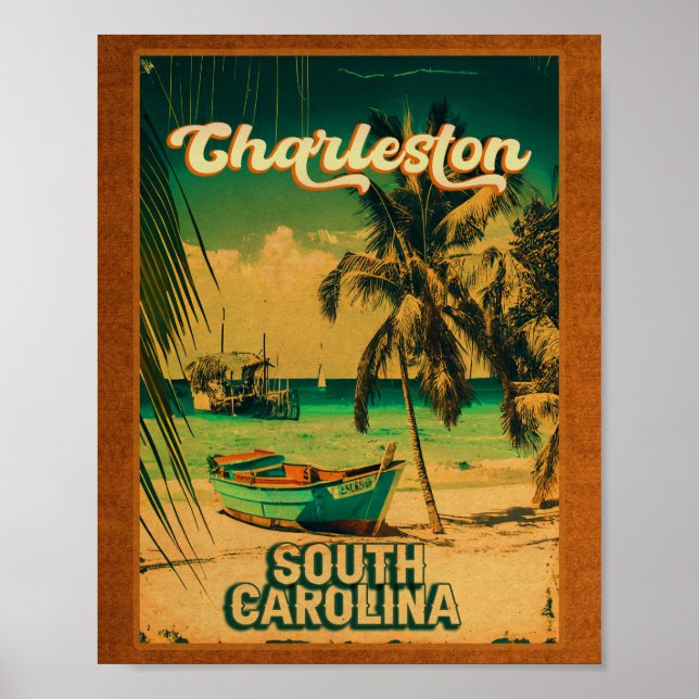 Poster Charleston Carolina do Sul Vintage Retro Souvenir (Frente)