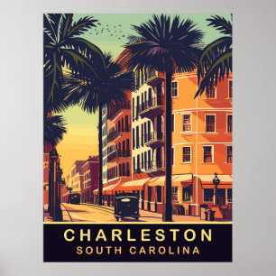 Poster Charleston, City Streets, SC, Viagens vintage