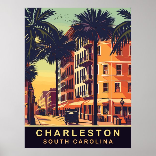 Poster Charleston, City Streets, SC, Viagens vintage (Frente)