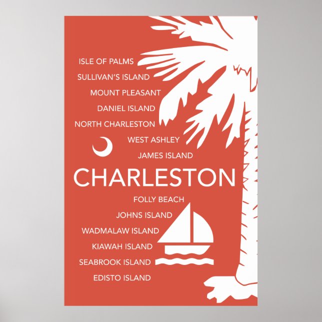 Poster Charleston SC Towns - Vermelho (Frente)