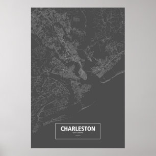 Poster Charleston, South Carolina (branco no preto)