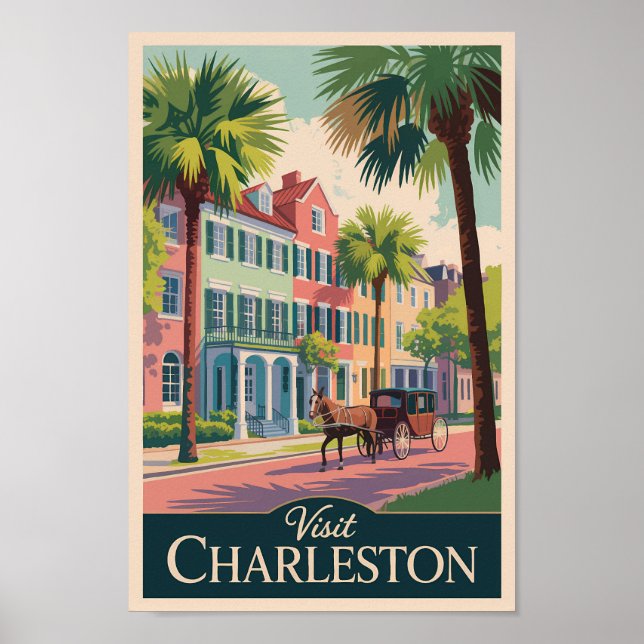 Poster Charleston South Carolina Illustration Viagem Art (Frente)
