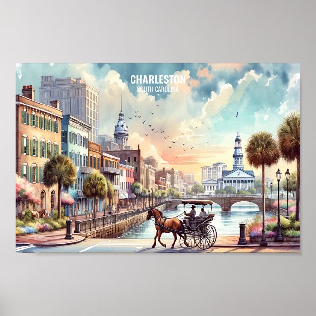 Poster Charleston South Carolina Viagem Places aqucolor (Frente)
