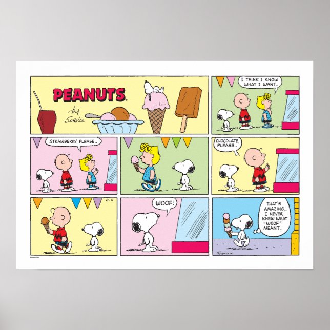 Poster Charlie Brown, Snoopy e Sally | Sorvete (Frente)