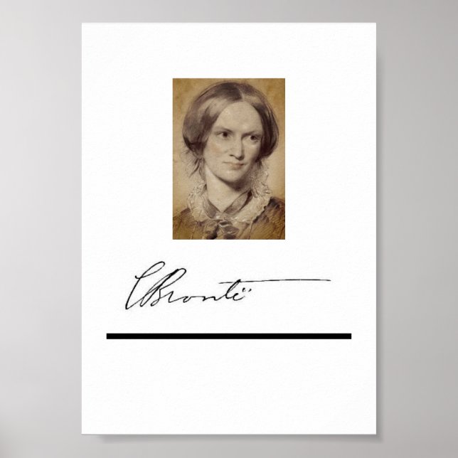 Poster Charlotte Brontë - retrato e assinatura (Frente)