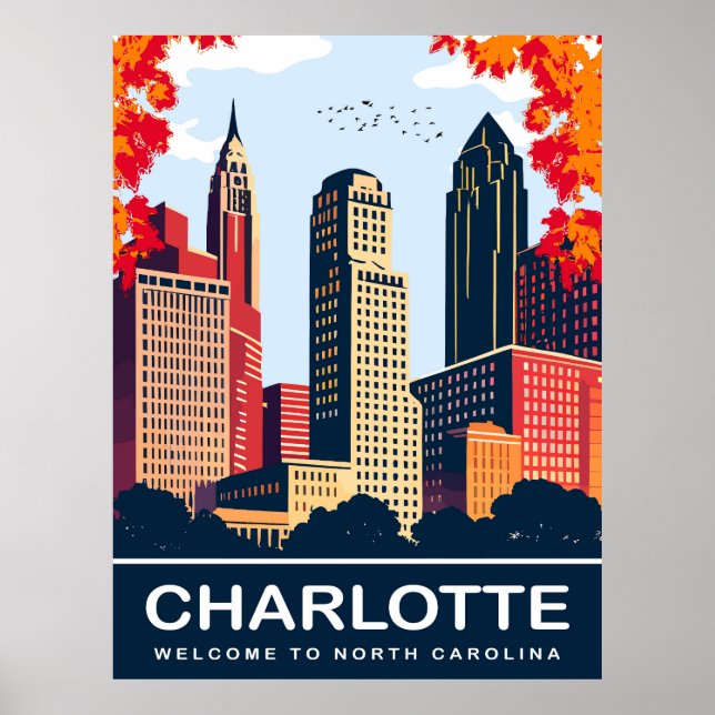Poster Charlotte, Cidade no outono, Carolina do Norte, Vi (Frente)