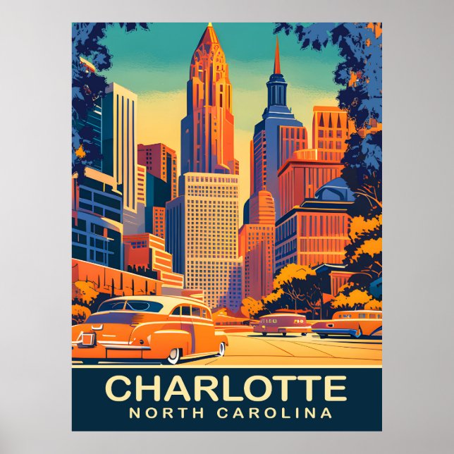 Poster Charlotte, City Center, Carolina do Norte, Viagem (Frente)
