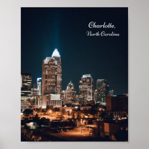 Poster Charlotte North Carolina City Skyline Night