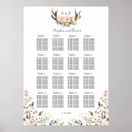 Poster Charm Blush Cream Flowers Antlers Sentados Gráfico