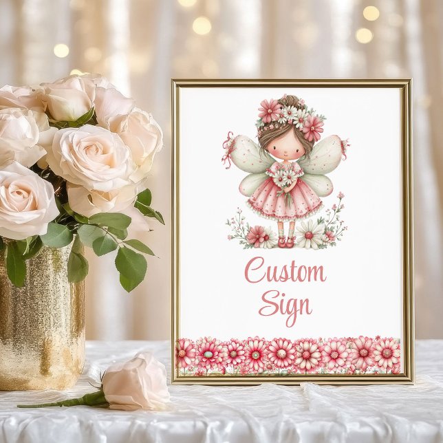 Poster Charming Fairy Girl Blush Floral Birthday Custom   (Charming Fairy Girl Blush Floral Birthday Custom Sign

)