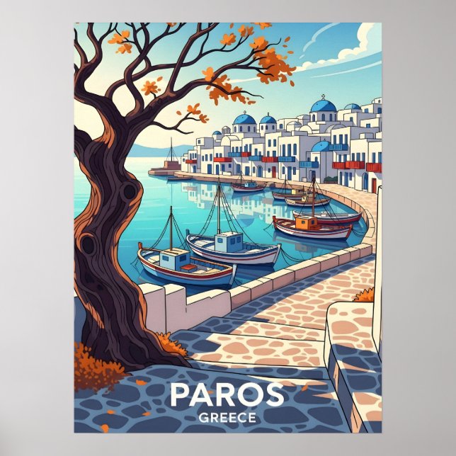 Poster Charming Paros Greece harbor scene (Frente)