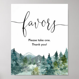Poster Chás de fraldas assinam montanhas e árvores rús