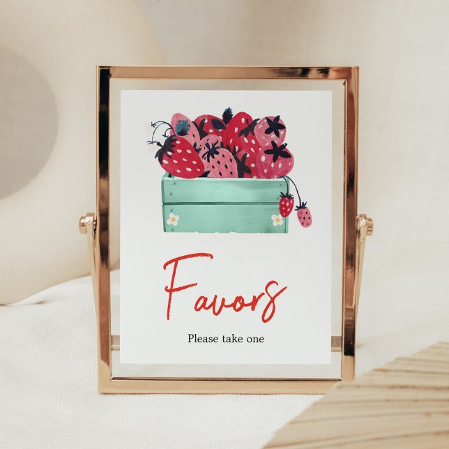 Poster Chás de fraldas Berry Sweet (Strawberry Baby Shower Favors Sign)