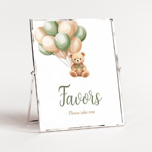 Poster Chás de fraldas do Balão do Urso Verde Sage