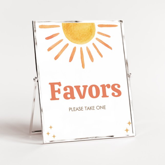 Poster Chás de fraldas Retro Boho Sunshine Favoritos (Boy Boho Sunshine Baby Shower Favors Sign)