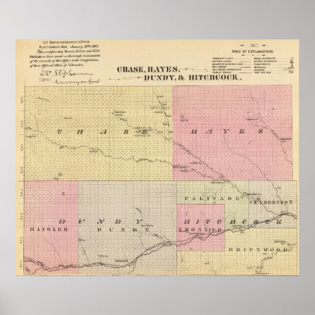 Pôster Chase, Hayes, Dundy e Hitchcock, Nebraska (Frente)