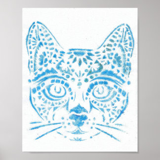 Poster chat pochoirs bleu