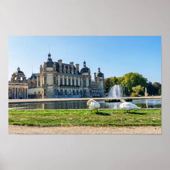 Poster Chateau de Chantilly, fonte e dois cisnes (Frente)