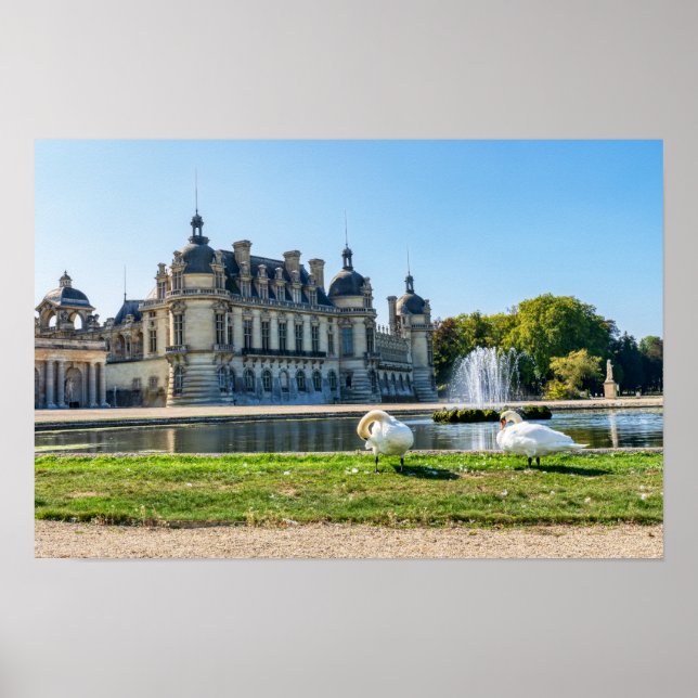 Poster Chateau de Chantilly, fonte e dois cisnes (Frente)