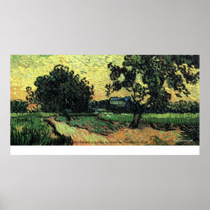 Pôster Chateau of Auvers Landscape at Sunset by van Gogh