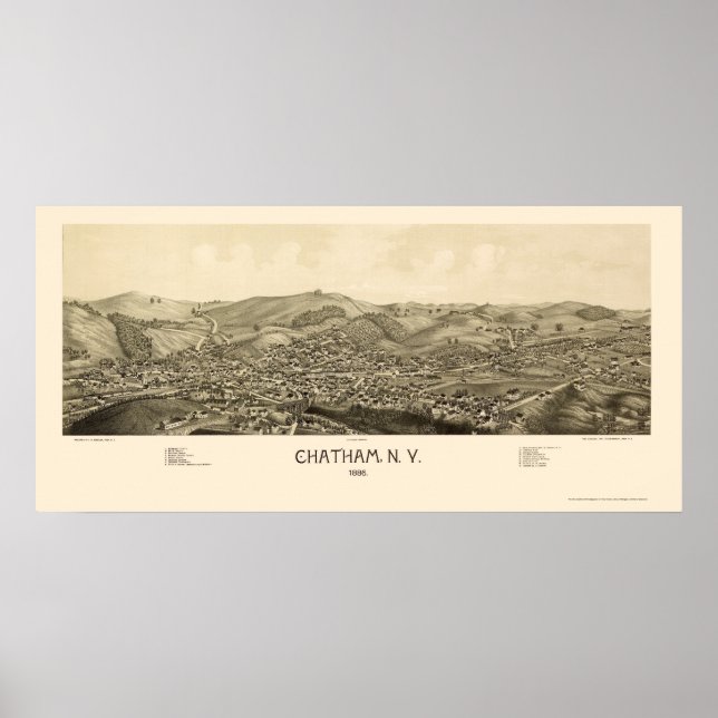 Pôster Chatham, Novo Mapa Panorâmico - 1886 (Frente)